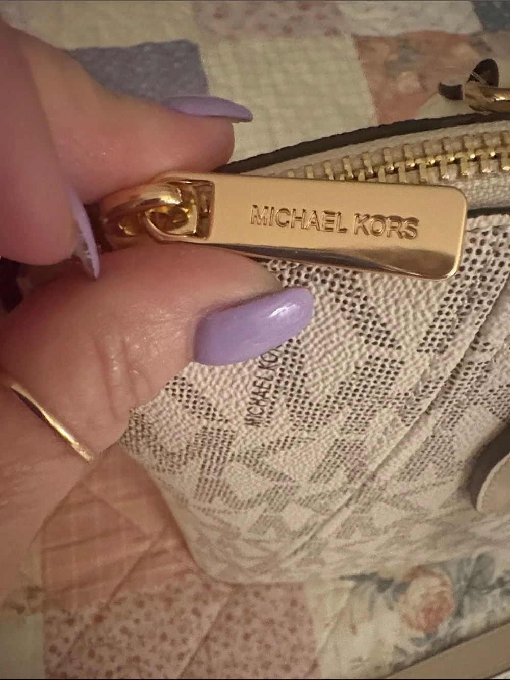 Michael Kors Iconic MK Logo Satchel in Vanilla/Blush